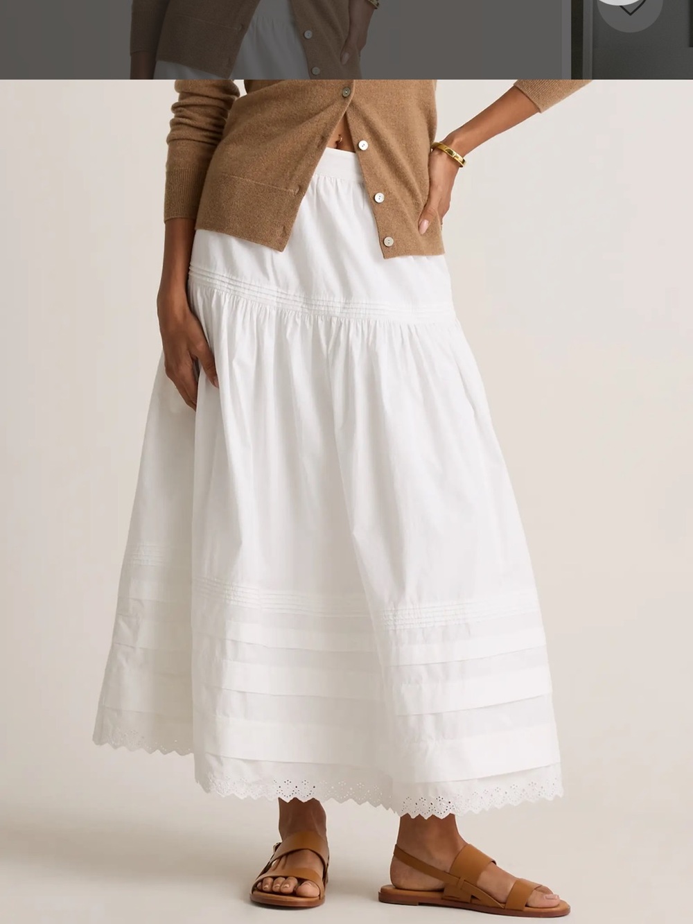 Quince White Cotton Tiered A-Line Skirt
